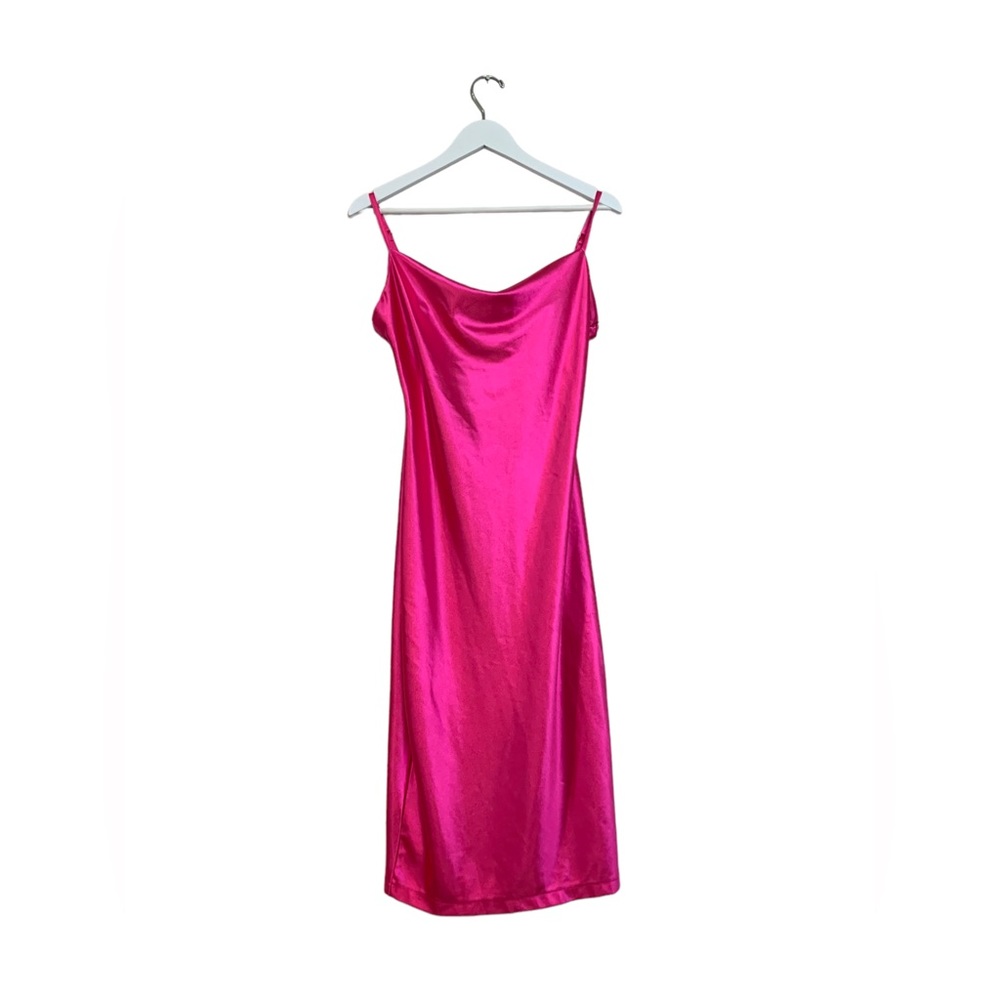 Pink Satin Cowl Neck Line Midi Dress
